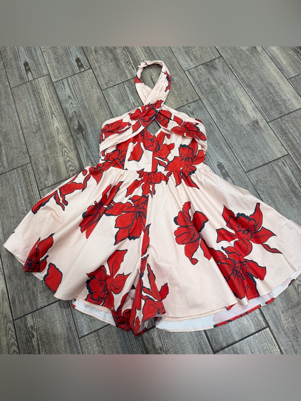 Hutch Cream Skort with Bold Red Floral Print